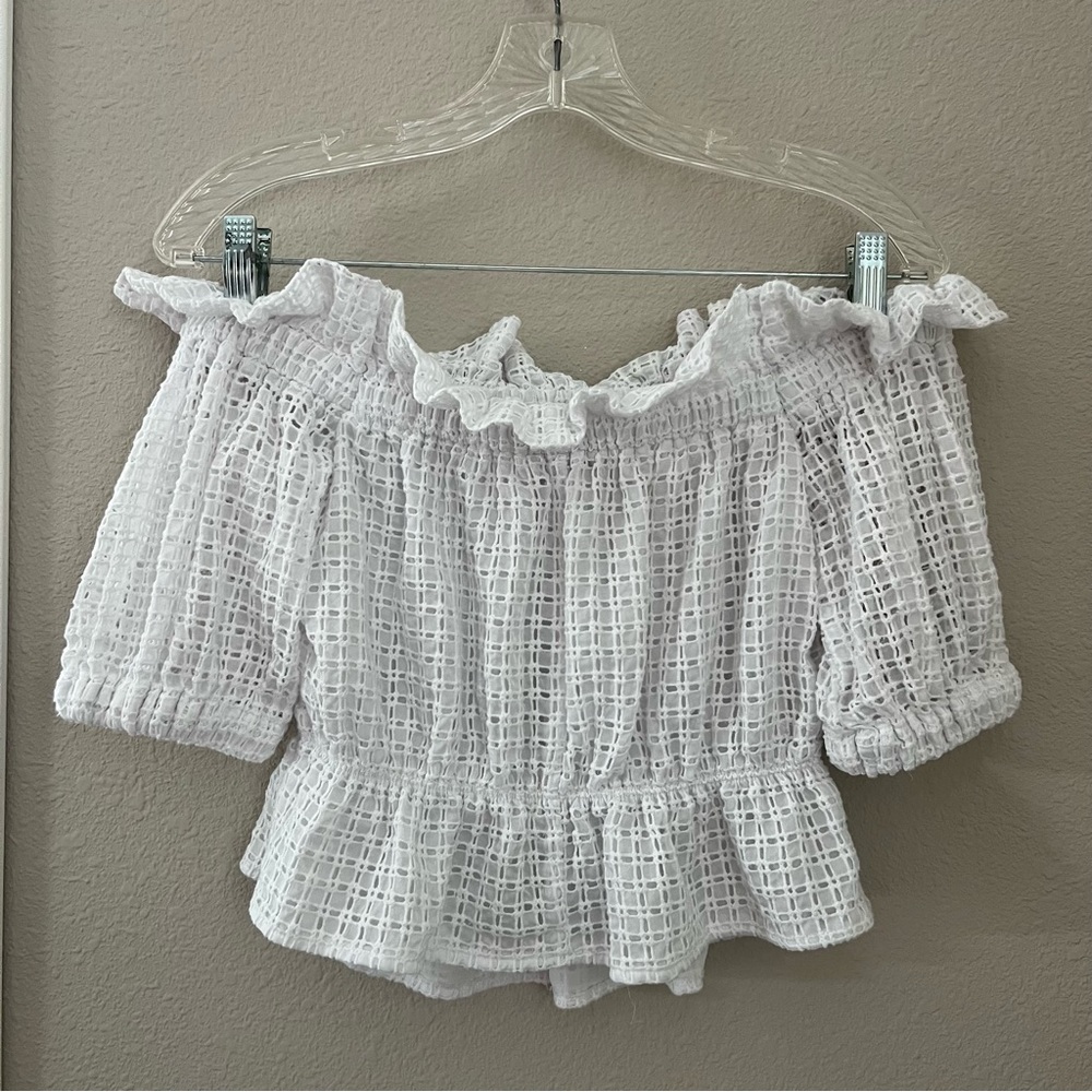 Express Women's Peasant Off The Shoulder White Lacey Crop Top Size Small